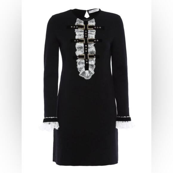 PHILOSOPHY DI LORENZO SERAFINI S Baroque black wool dress rhinestone bows - Picture 1 of 9